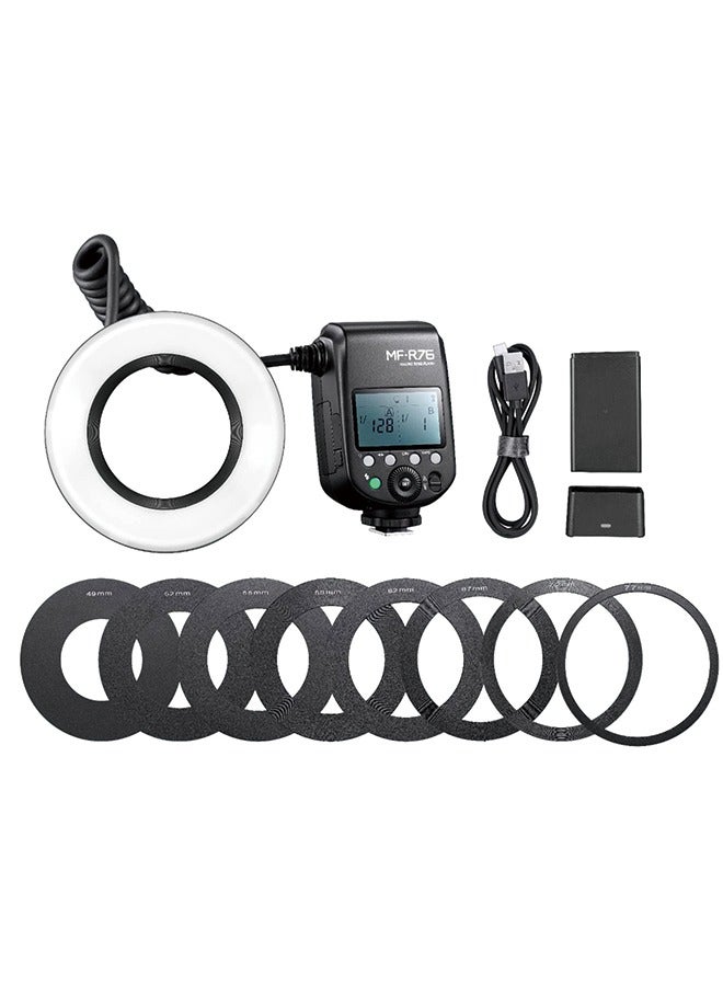 GODOX MF-R76 ماكرو LED حلقة فلاش Speedlite 76Ws 660 ومضات كاملة الطاقة أنابيب فلاش مزدوجة تعديل الطاقة 1/128 إلى 1/1 10 مستويات من نسبة الطاقة