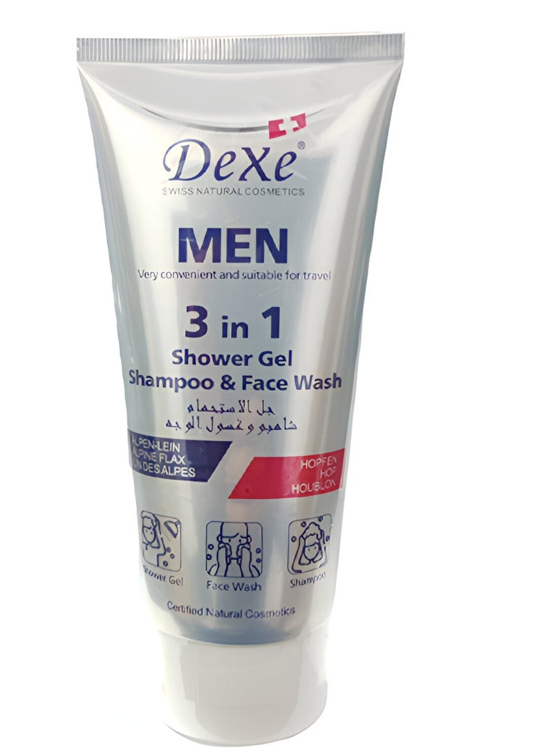 Dexe Men 3 in 1 Shower Gel Shampoo and Face Wash 200ml