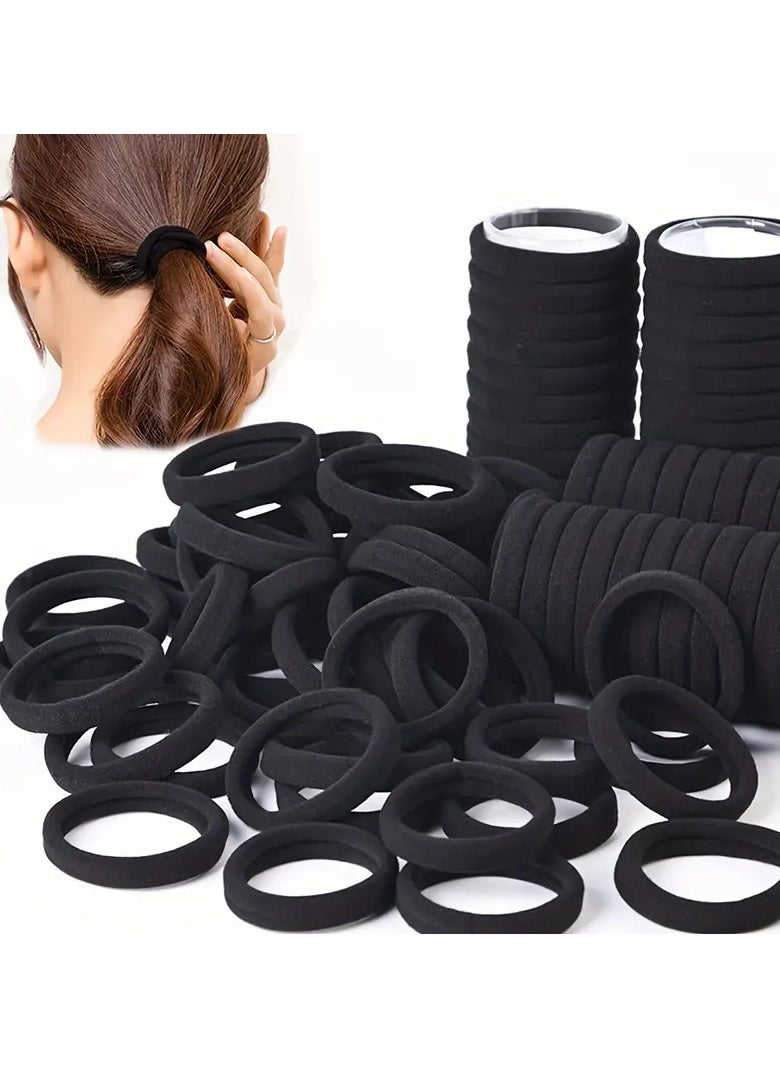 Generic 100PCS Hair Ties Black Large Stretch No Damage Ponytail Cotton Seamless Hair Ties Elastic for Women Thick Heavy Curly Hair  - Image 1