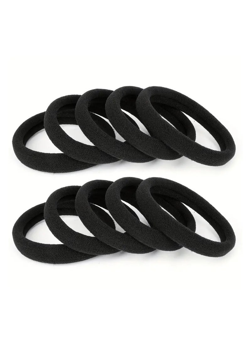 Generic 100PCS Hair Ties Black Large Stretch No Damage Ponytail Cotton Seamless Hair Ties Elastic for Women Thick Heavy Curly Hair  - Image 2