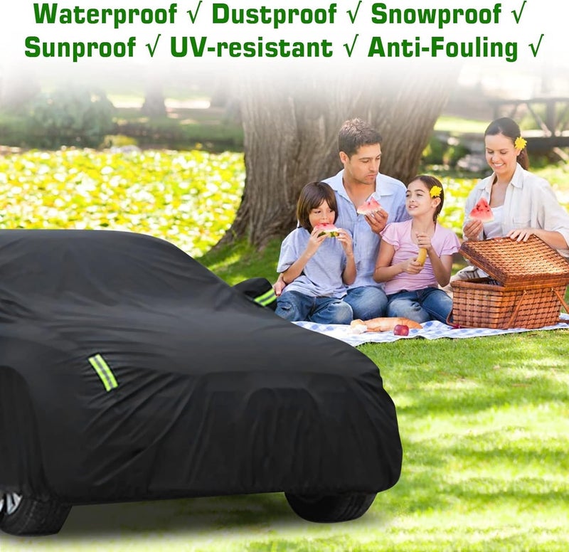 Toriseek Car Cover All Weather Full Cover for Car Waterproof & Windproof & UV Protection Scratch Resistant Outdoor Cover with Reflective Strips Universal Gray Car Cover for SUV (Black,YXXL) - Image 4
