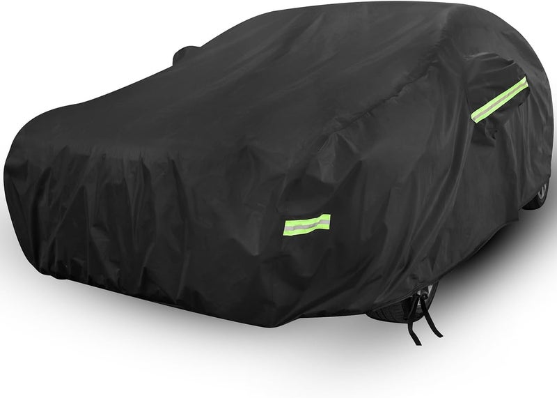 Toriseek Car Cover All Weather Full Cover for Car Waterproof & Windproof & UV Protection Scratch Resistant Outdoor Cover with Reflective Strips Universal Gray Car Cover for SUV (Black,YXXL) - Image 1