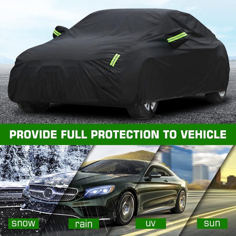 Toriseek Car Cover All Weather Full Cover for Car Waterproof & Windproof & UV Protection Scratch Resistant Outdoor Cover with Reflective Strips Universal Gray Car Cover for SUV (Black,YXXL) - Image 3