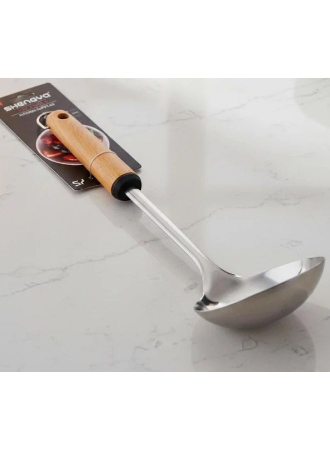 Shengya Stainless Steel Soup Ladle with Wooden Handle – Deep Bowl Design for Soups & Gravies (33 cm) - Image 2