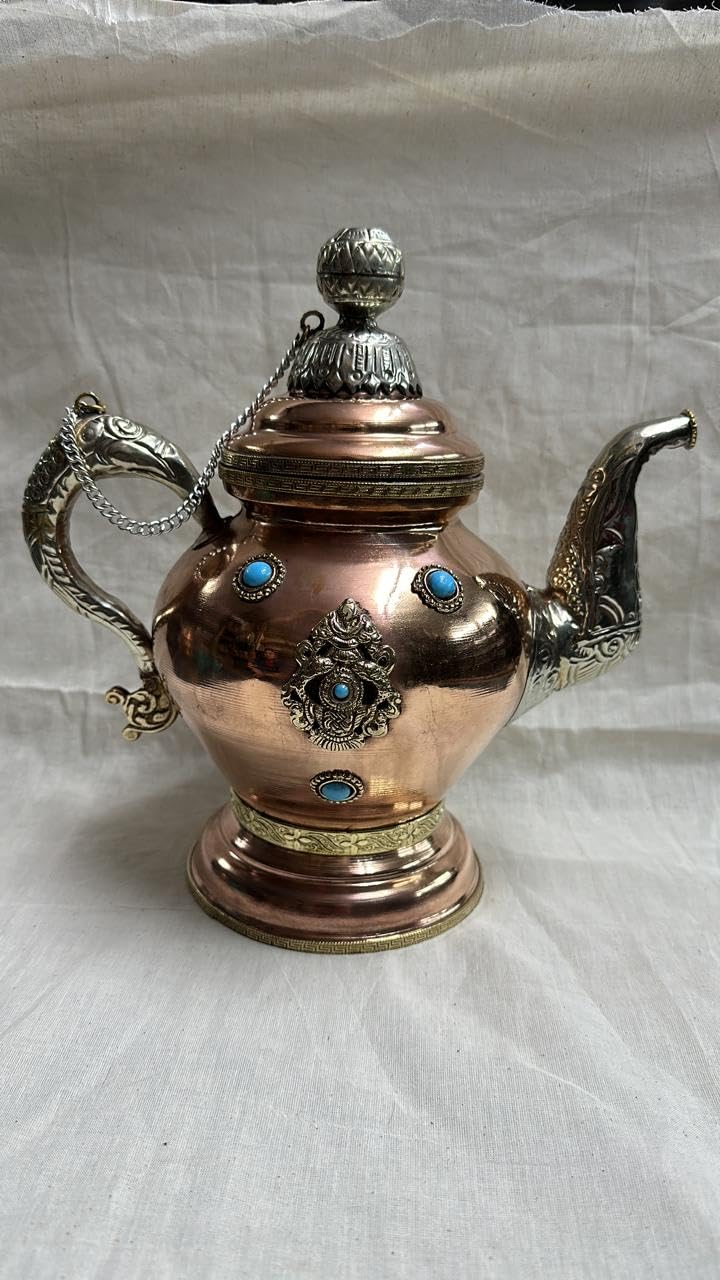 NIM Copper Antique Traditional Kettle/TEAPOT Beautifully Designed for Home Offie Decoration Ideal Stone Work Style Home Decoration Handcrafted Display Gifting Item - Image 4
