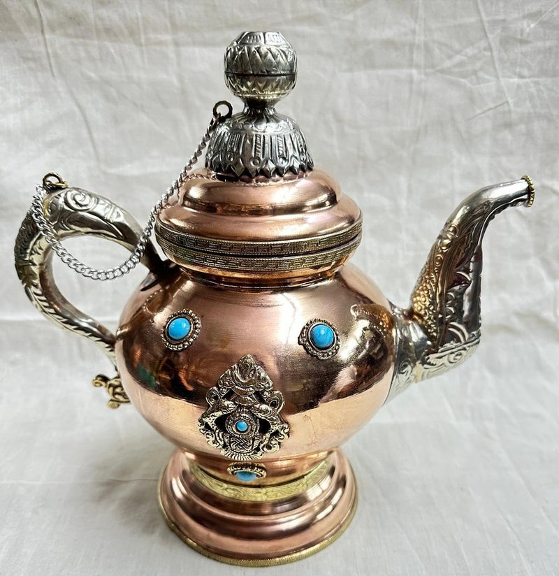 NIM Copper Antique Traditional Kettle/TEAPOT Beautifully Designed for Home Offie Decoration Ideal Stone Work Style Home Decoration Handcrafted Display Gifting Item - Image 1