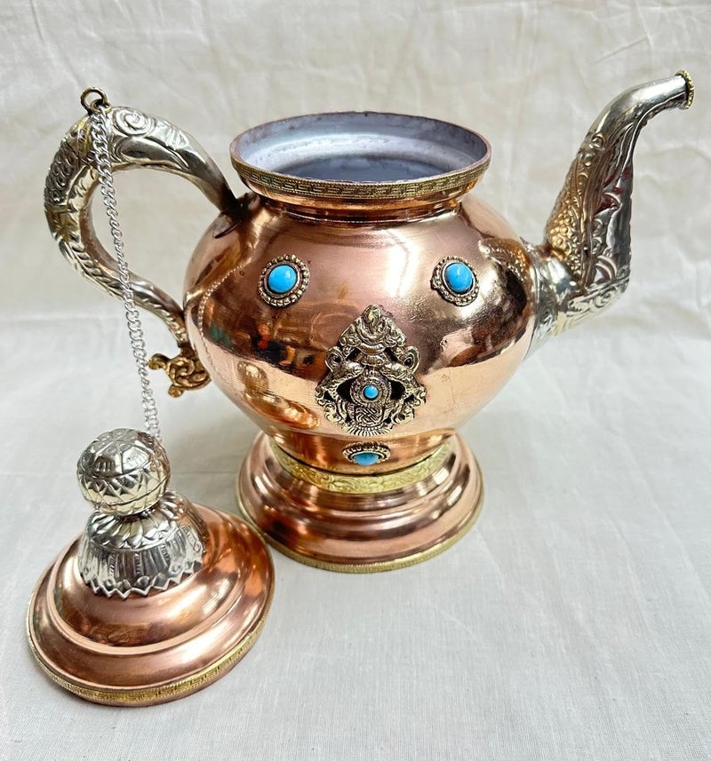 NIM Copper Antique Traditional Kettle/TEAPOT Beautifully Designed for Home Offie Decoration Ideal Stone Work Style Home Decoration Handcrafted Display Gifting Item - Image 3