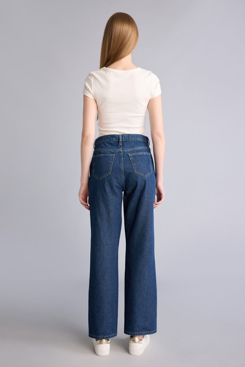 DeFacto Blue Woman Wide Leg High Waist Long Jeans Casual - Image 5