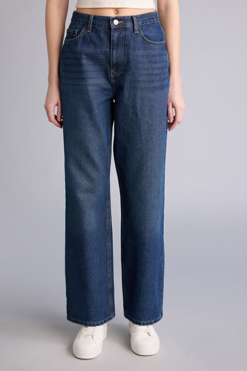 DeFacto Blue Woman Wide Leg High Waist Long Jeans Casual - Image 3
