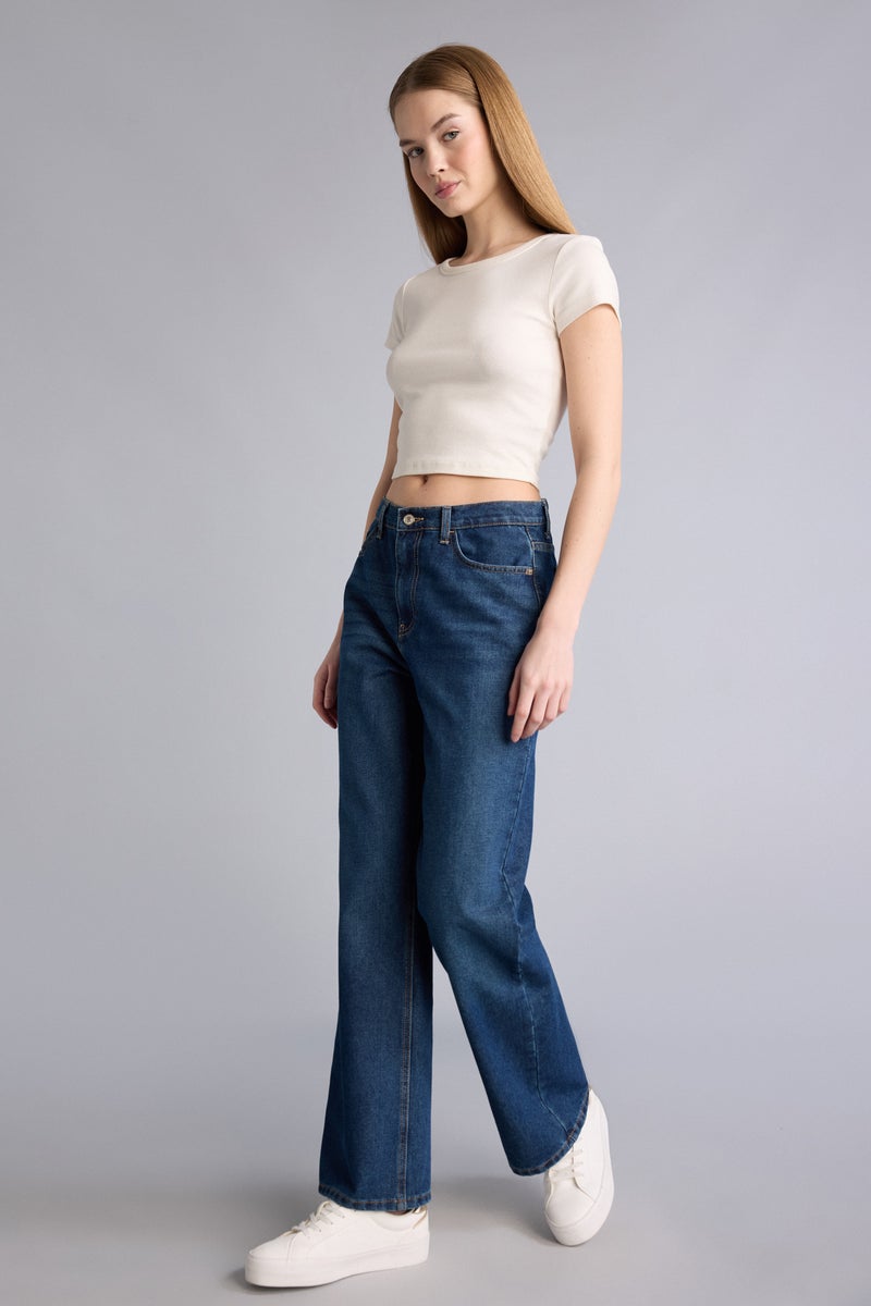 DeFacto Blue Woman Wide Leg High Waist Long Jeans Casual - Image 2