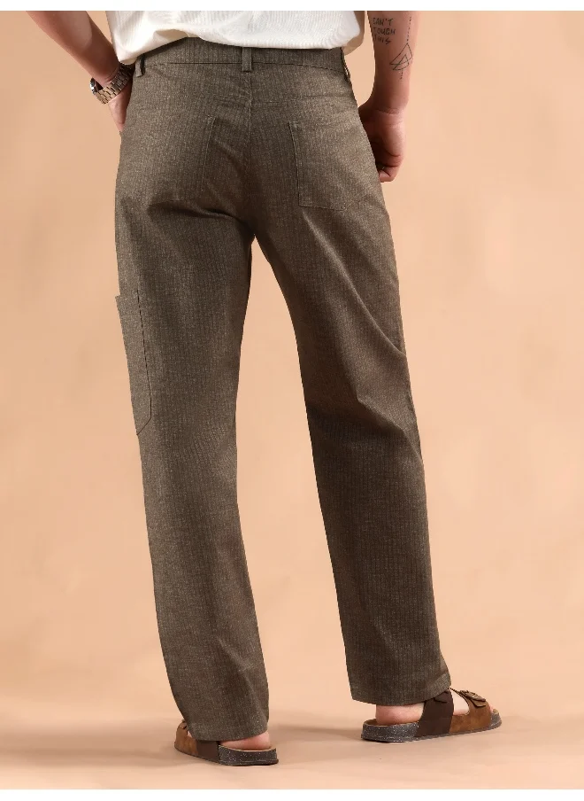 Beyoung Brown Striped Patch Pocket Cargo Trousers