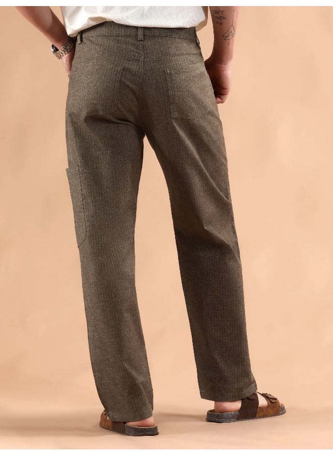 Beyoung Brown Striped Patch Pocket Cargo Trousers  - Image 1
