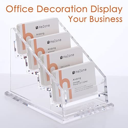 HeZone Business Card Holder for Desk Clear Acrylic Business Cards Stand Organizer Business Card holder 4 Slots 4 Tier Tilt Angle Business Card Display Rack-1 Pack - Image 3
