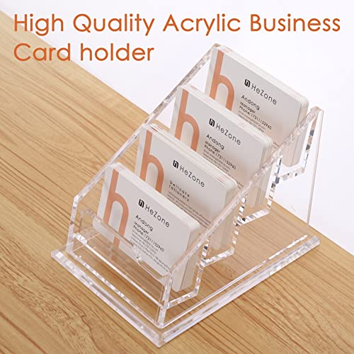 HeZone Business Card Holder for Desk Clear Acrylic Business Cards Stand Organizer Business Card holder 4 Slots 4 Tier Tilt Angle Business Card Display Rack-1 Pack - Image 2