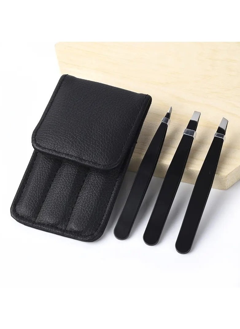 Remy Belle Eyebrows Tweezers Set, Stainless Steel Precision Remover Kit for Facial Hair, Inward Growing Hair and Splinter, Suitable for Women, Men (Black)  - Image 1