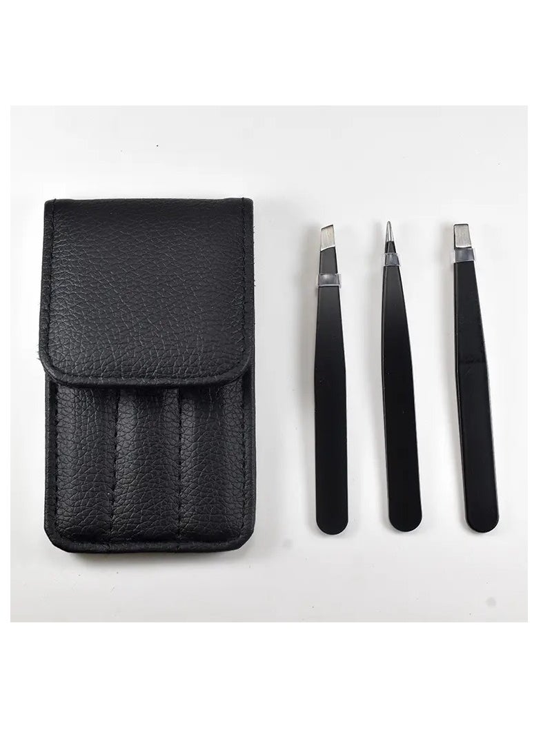 Eyebrows Tweezers Set, Stainless Steel Precision Remover Kit for Facial Hair, Inward Growing Hair and Splinter, Suitable for Women, Men (Black)