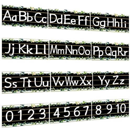 FloraSea 12Pcs Alphabet Bulletin Board Strips Set, Alphabet Line ABC Alphabet Banner Number Line Border Posters for Preschool Kindergarten Classroom Playroom Bedroom Wall Decor - Image 1