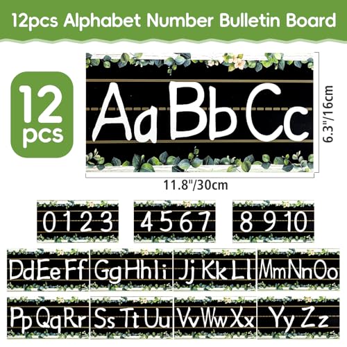 FloraSea 12Pcs Alphabet Bulletin Board Strips Set, Alphabet Line ABC Alphabet Banner Number Line Border Posters for Preschool Kindergarten Classroom Playroom Bedroom Wall Decor - Image 2