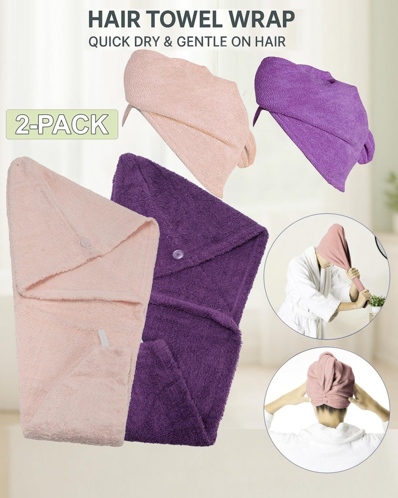 Textila Stores Textila 100% Cotton Hair Wrap Towels for Women (Pack of 2, Plum & Pink) â€“ Soft & Absorbent Turban Towels for Long, Curly, Frizz-Prone Hair - Image 3