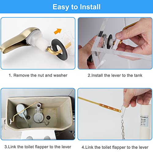 iFealClear 2 Pack Polished Gold Universal Toilet Tank Flush Lever Replacement, Brass Side/Angle Mount Toilet Handle Fits Most Toilets - Image 5