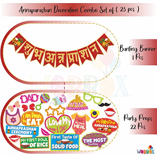 WOBBOX Annaprashan Photo Booth Party Props with Bunting Banner Hindi Shubh Red & Golden Color Font, Decoration Item - Image 2