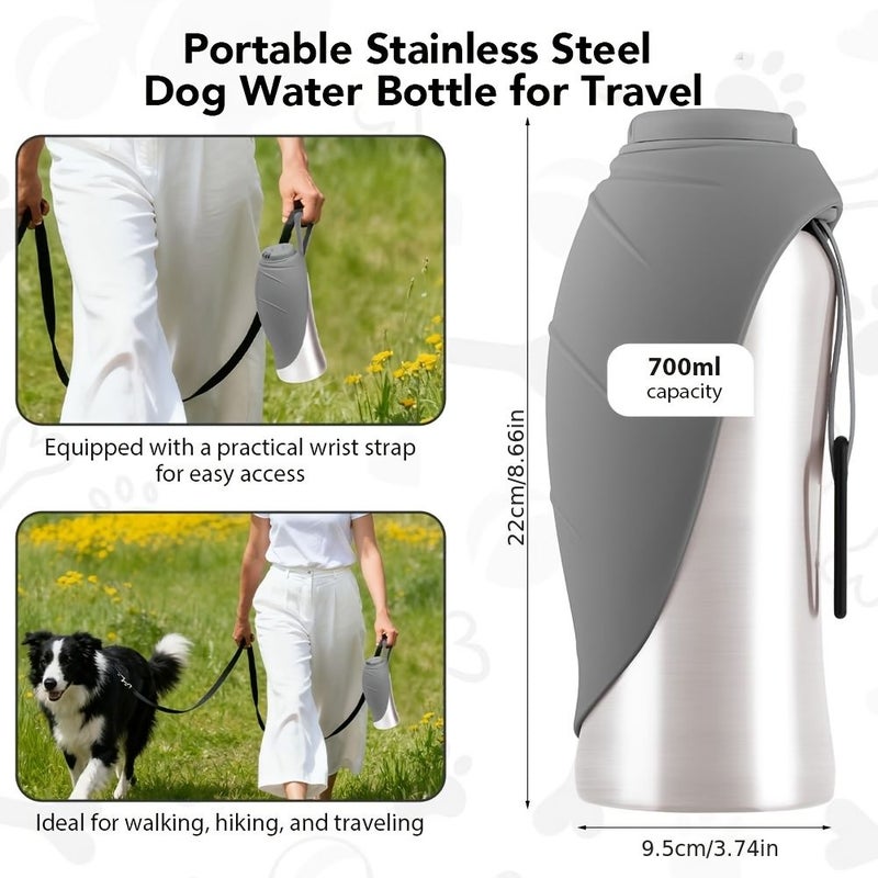 Pink 23.67 Oz Portable Stainless Steel Dog Water Bottle For Travel Hiking Camping Outdoor Pet Water Dispenser - Image 2