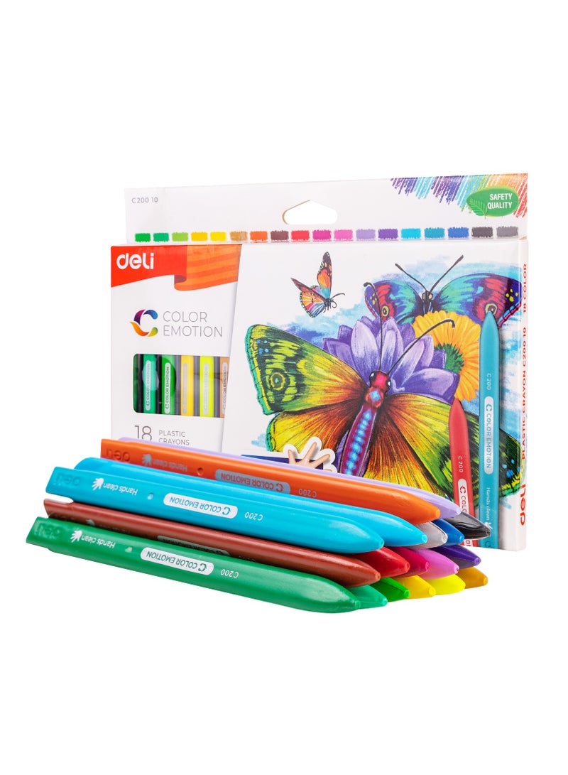 Deli EC20010 Plastic Crayons – 18 Bright Colors - Image 1