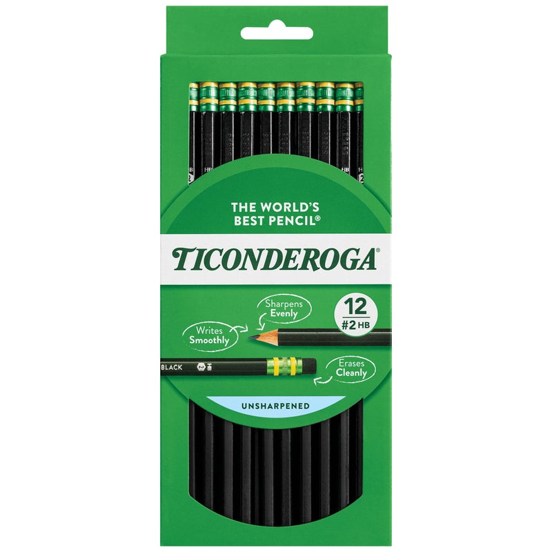 Ticonderoga أقلام تيكونديروجا الخشبية، غير مشحذة، #2 HB ناعمة، سوداء، 12 قطعة - Image 1