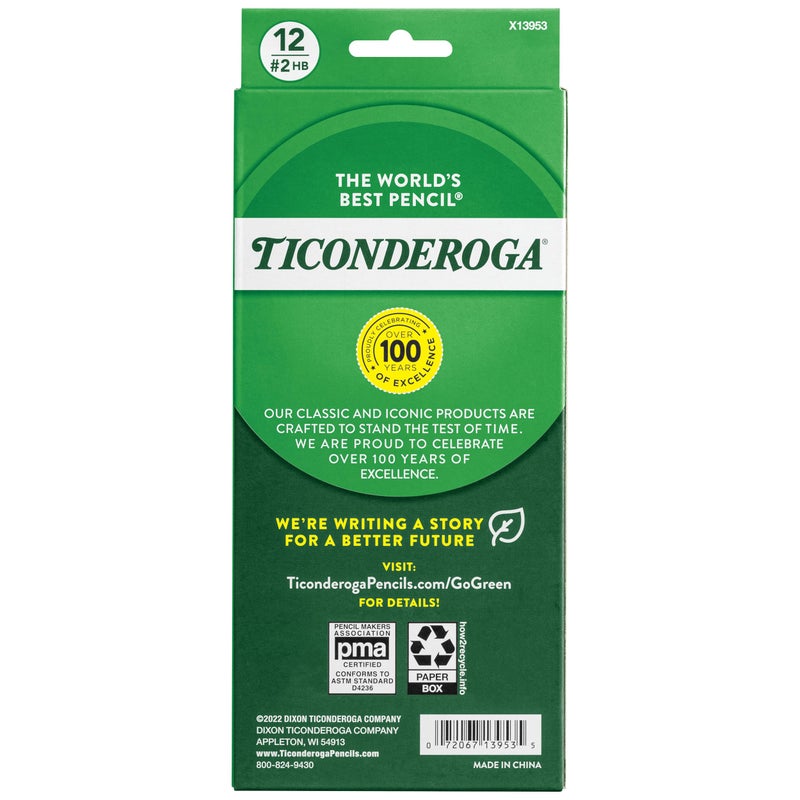 Ticonderoga أقلام تيكونديروجا الخشبية، غير مشحذة، #2 HB ناعمة، سوداء، 12 قطعة - Image 2