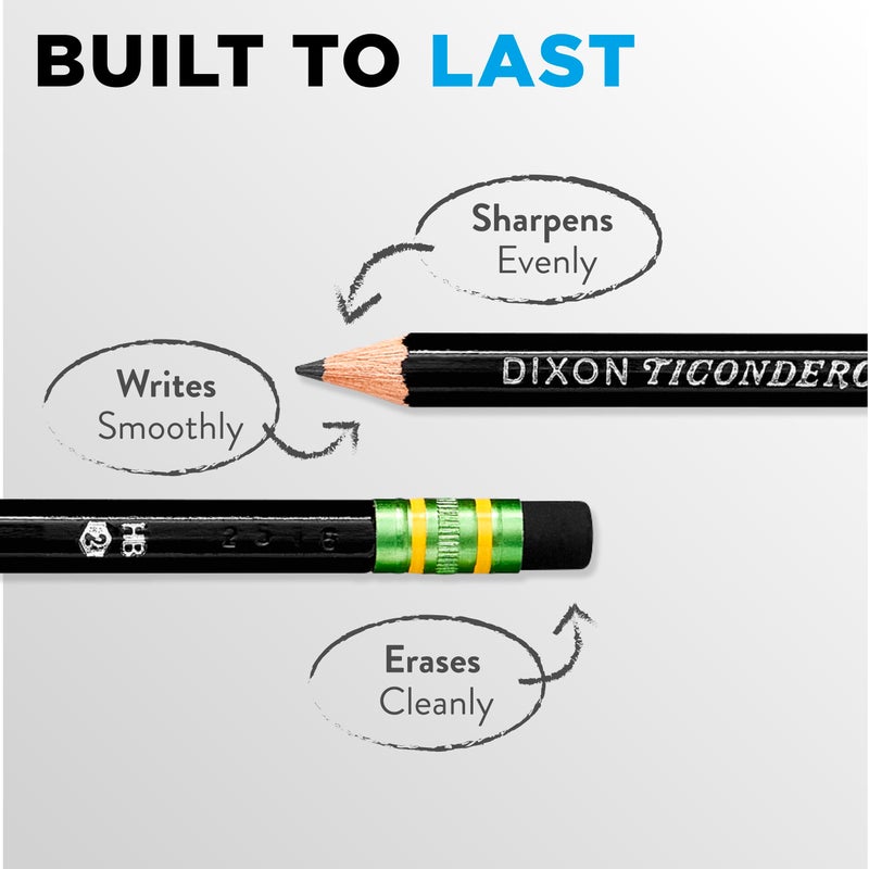 Ticonderoga أقلام تيكونديروجا الخشبية، غير مشحذة، #2 HB ناعمة، سوداء، 12 قطعة - Image 5