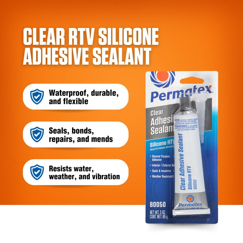 Permatex 80050 Clear RTV Silicone Adhesive Sealant, 3 oz (Pack of 2) - Image 2