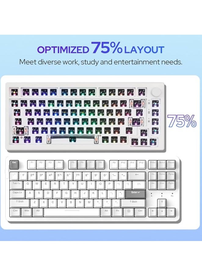 erorex - Mechanical Keyboard Kit, Hot Swappable 2.4Ghz/Bluetooth 5.0/USB-C Wired Gaming Keyboard Kit, with Silicone Pad, 3000mAh Battery, South-Facing LED, RGB Backlight for Win/Mac (White) - Image 1