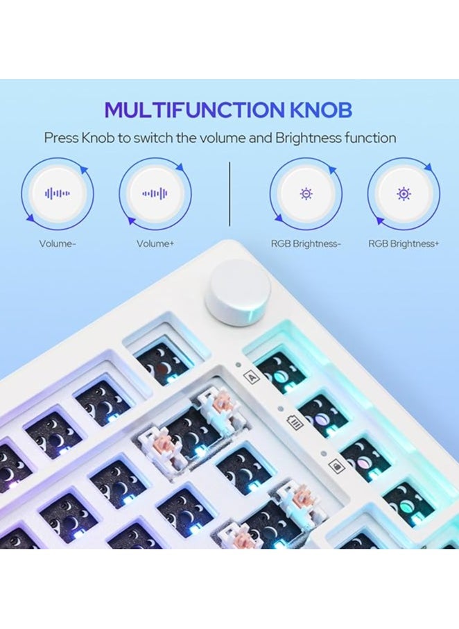 erorex - Mechanical Keyboard Kit, Hot Swappable 2.4Ghz/Bluetooth 5.0/USB-C Wired Gaming Keyboard Kit, with Silicone Pad, 3000mAh Battery, South-Facing LED, RGB Backlight for Win/Mac (White) - Image 1
