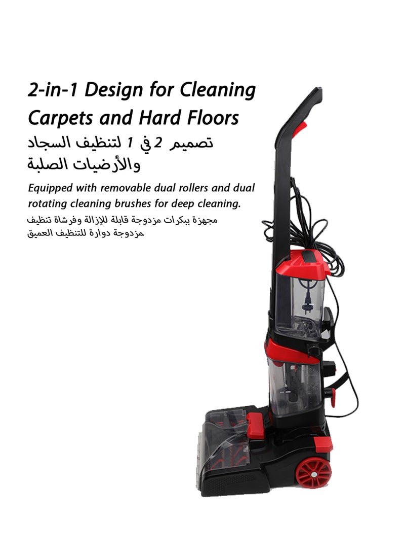 DSP 2-in-1 Upright Carpet Washer & Hard Floor Cleaner, 18KPA Suction, 800W Motor, Brush & Heat Technology, Powerful Vacuum Cleaner, 800RPM, Black & Red  - Image 2
