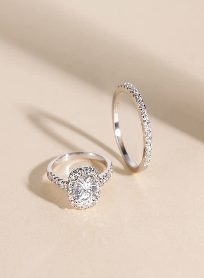 EAMTI 1.25CT 925 Sterling Silver Bridal Rings Sets Cubic Zirconia Halo CZ Engagements Rings Wedding Bands for Women Promise Rings for her Size 3-13 - Image 2