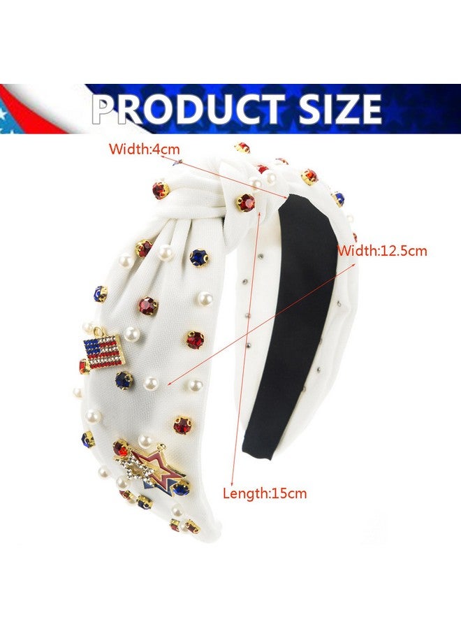 TailaiMei 4Th Of July Rhinestone Knotted Headband For Women Usa Flag Star Jeweled Crystal Embellished Ladies Twist Wide Hair Band Accessories Holiday Makeup Hair Hoop Gifts (Black) - Image 2