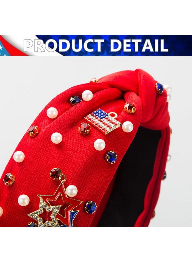 TailaiMei 4Th Of July Rhinestone Knotted Headband For Women Usa Flag Star Jeweled Crystal Embellished Ladies Twist Wide Hair Band Accessories Holiday Makeup Hair Hoop Gifts (Black) - Image 3