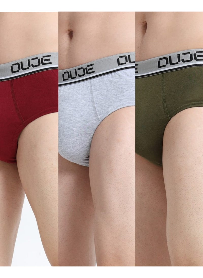 DUJE Men’s Brief OE (Outer Elastic) (3-Pack Combo 5 – Maroon, Grey & Green) | 100% Combed Cotton | Breathable, Sweat-Absorbing, Anti-Bacterial & Odour-Free Daily Comfort Innerwear - Image 1