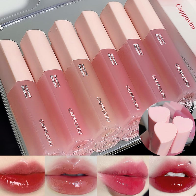 LuckNest 6Pcs Juicy Lasting Tint Lip Gloss Set, Vivid Color, Glossy Finish, Long-lasting Moisturizing Glaze Tint Highly-Pigmented, Clear & Natural Makeup Lip Tint for Daily - Image 1