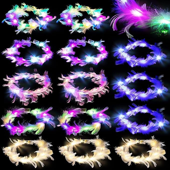 LUDALY Feather Tiara Light Up LED Headbands Luminous with 3 Modes for Girls Hair Band Multicolor (2) - Image 1