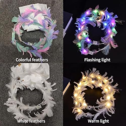 LUDALY Feather Tiara Light Up LED Headbands Luminous with 3 Modes for Girls Hair Band Multicolor (2) - Image 4