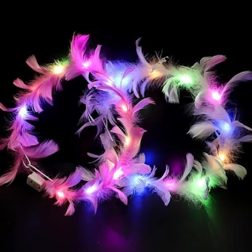LUDALY Feather Tiara Light Up LED Headbands Luminous with 3 Modes for Girls Hair Band Multicolor (2) - Image 2