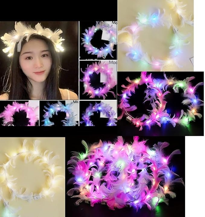 LUDALY Feather Tiara Light Up LED Headbands Luminous with 3 Modes for Girls Hair Band Multicolor (2) - Image 5