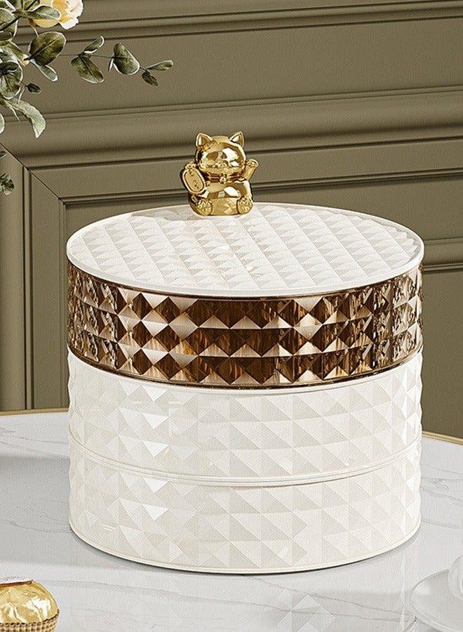 Sunnaltree 3-Tier Rotatable Snack Serving Tray,  Stackable Divided Dried Fruit Plate, Clear Snack Storage Box, Snack Candy Box Dry Fruit Container with Hidden Toothpick Storage, Dustproof and Moisture-proof, Transparent for Home Party Hotel（White） - Image 1