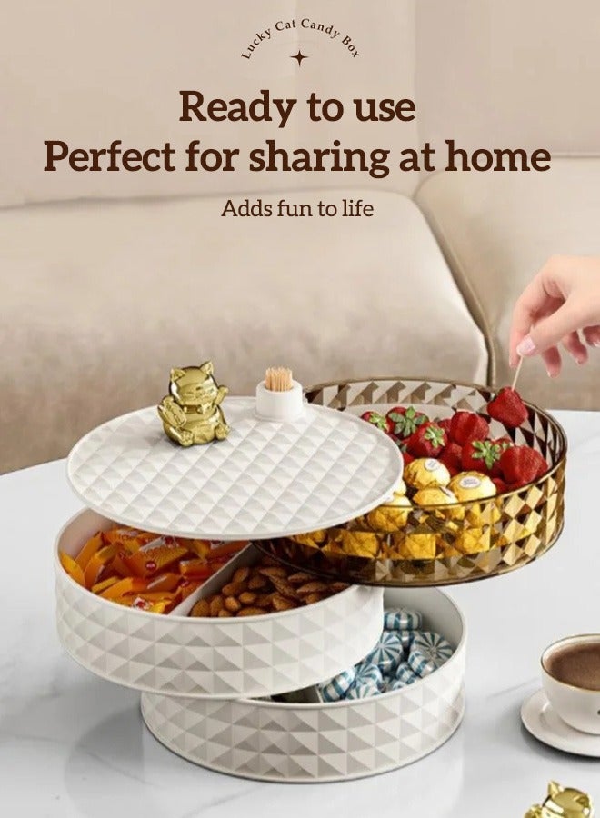 Sunnaltree 3-Tier Rotatable Snack Serving Tray,  Stackable Divided Dried Fruit Plate, Clear Snack Storage Box, Snack Candy Box Dry Fruit Container with Hidden Toothpick Storage, Dustproof and Moisture-proof, Transparent for Home Party Hotel（White） - Image 2