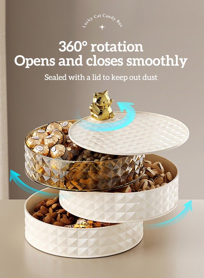 Sunnaltree 3-Tier Rotatable Snack Serving Tray,  Stackable Divided Dried Fruit Plate, Clear Snack Storage Box, Snack Candy Box Dry Fruit Container with Hidden Toothpick Storage, Dustproof and Moisture-proof, Transparent for Home Party Hotel（White） - Image 3