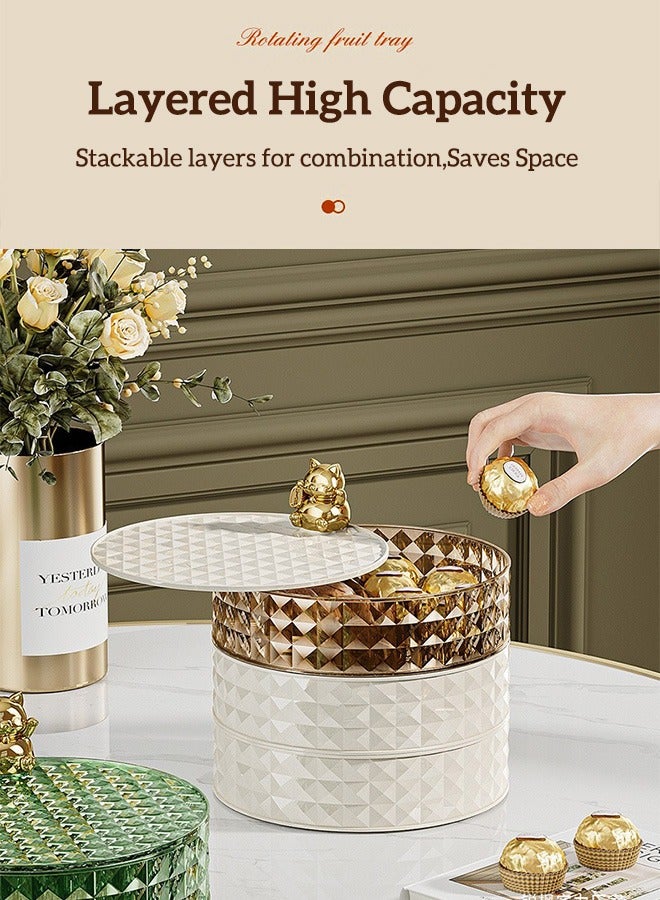 Sunnaltree 3-Tier Rotatable Snack Serving Tray,  Stackable Divided Dried Fruit Plate, Clear Snack Storage Box, Snack Candy Box Dry Fruit Container with Hidden Toothpick Storage, Dustproof and Moisture-proof, Transparent for Home Party Hotel（White） - Image 4