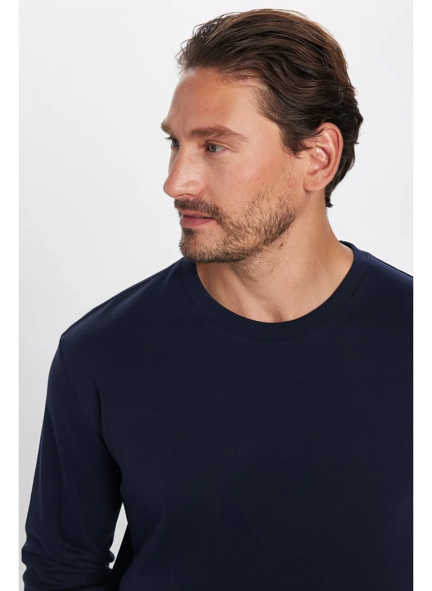 تودورس Unisex Relax Fit Comfortable Cut Cotton Crew Neck Navy Blue Sweatshirt