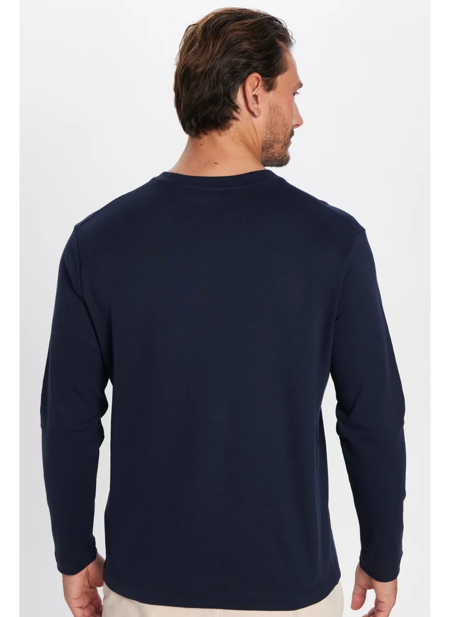 تودورس Unisex Relax Fit Comfortable Cut Cotton Crew Neck Navy Blue Sweatshirt
