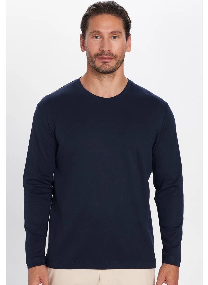 تودورس Unisex Relax Fit Comfortable Cut Cotton Crew Neck Navy Blue Sweatshirt